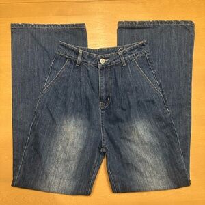 Vanximery High Rise Wide Leg Jeans Dark Wash Pleated Denim NWT Size S